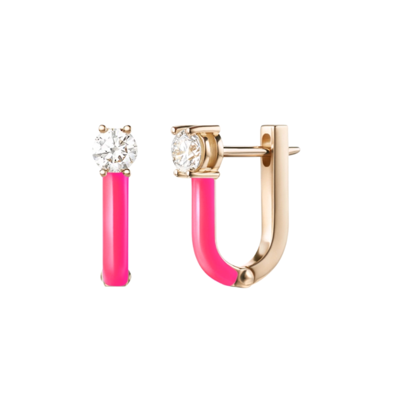 Melissa Kaye Neon Pink and 18k Rose Gold Aria U Huggie Hoop