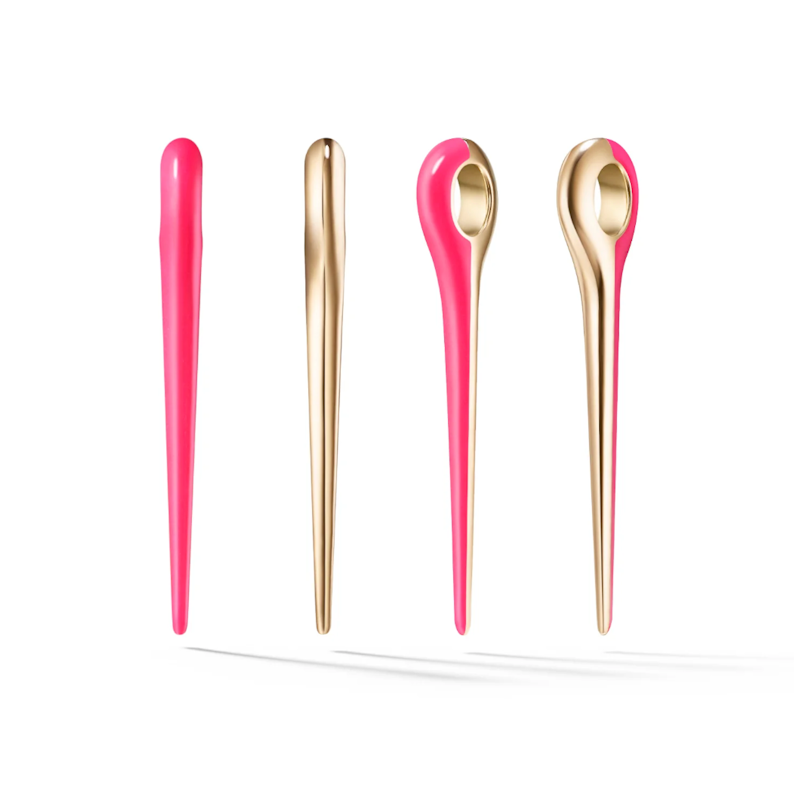 Melissa Kaye Lola Neon Pink 18k Yellow Gold Needle Pendant