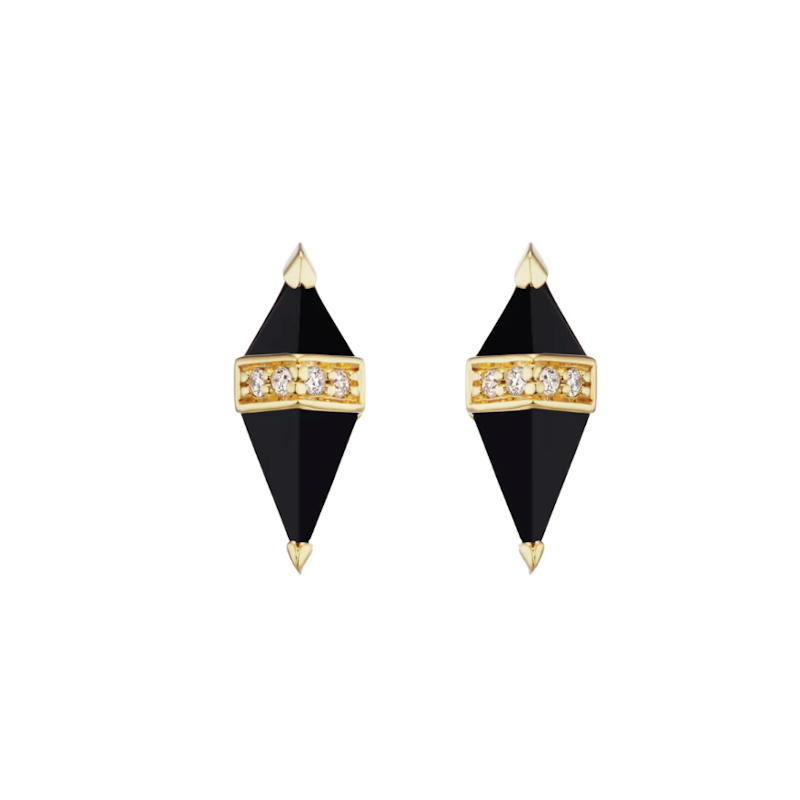 Sorellina 18k Yellow Gold Diamond Onyx Pietra Studs