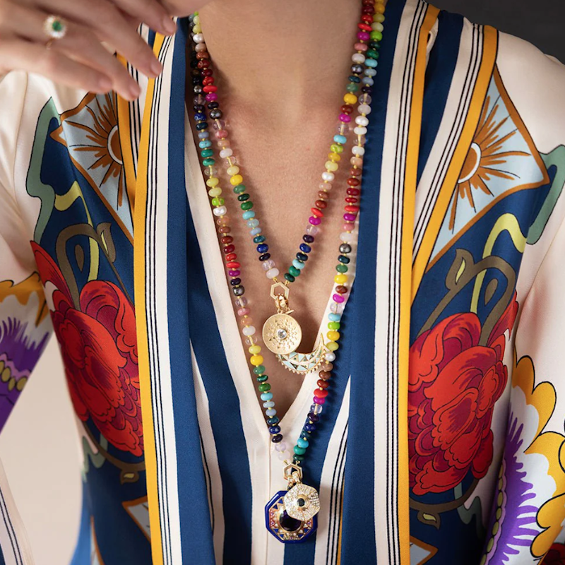 Harwell Godfrey Rainbow Bead Foundation Necklace with Gold Hex Clasp