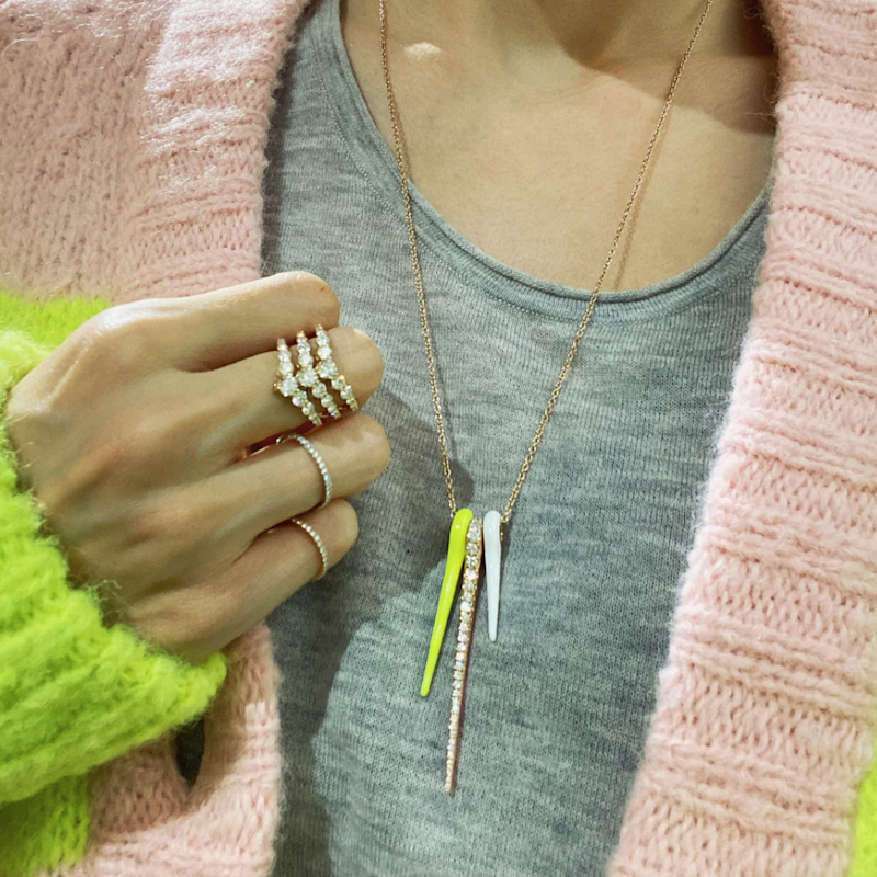 Melissa Kaye Lola Green/Blue Diamond Tip Needle Pendant