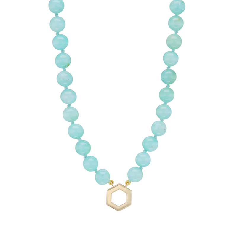 Harwell Godfrey Chrysoprase Bead Foundation Necklace with Gold Hex Clasp