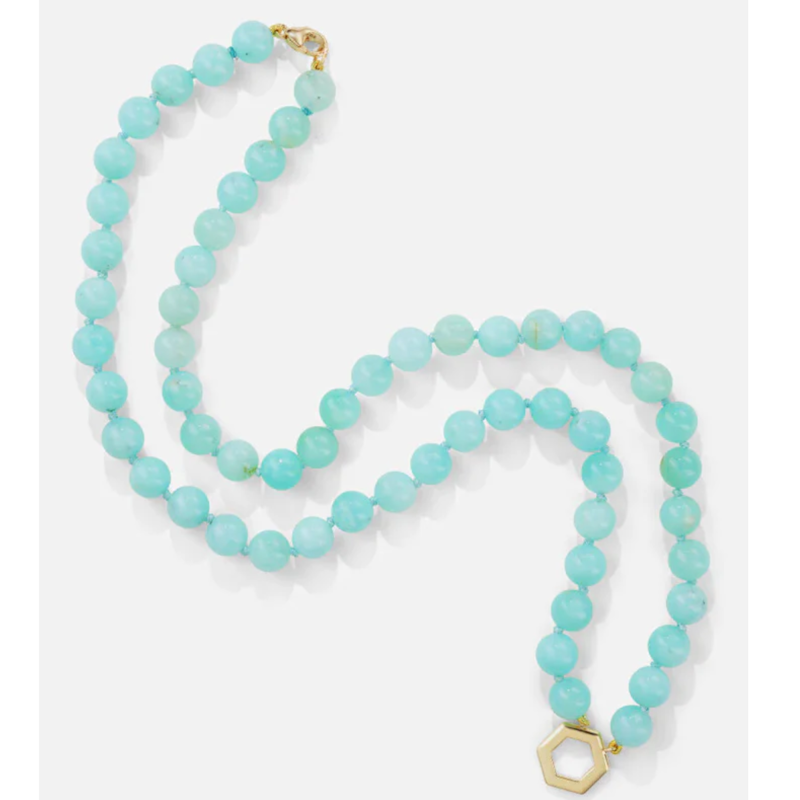 Harwell Godfrey Chrysoprase Bead Foundation Necklace with Gold Hex Clasp