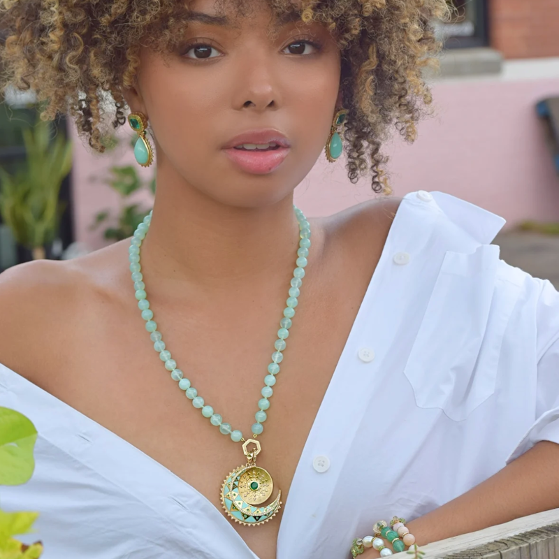Harwell Godfrey Chrysoprase Bead Foundation Necklace with Gold Hex Clasp