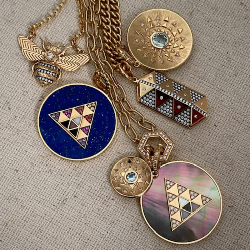 Harwell Godfrey Mother of Pearl Stone Inlay Triangle Medallion