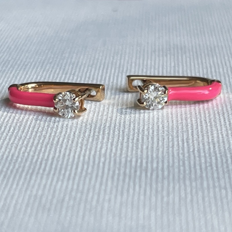 Melissa Kaye Neon Pink and 18k Rose Gold Aria U Huggie Hoop