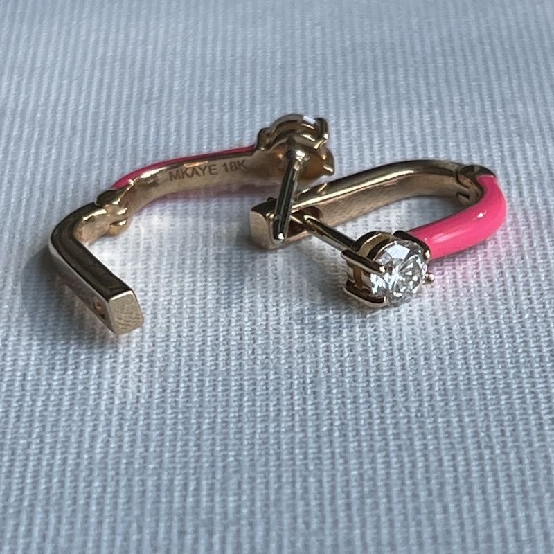 Melissa Kaye Neon Pink and 18k Rose Gold Aria U Huggie Hoop