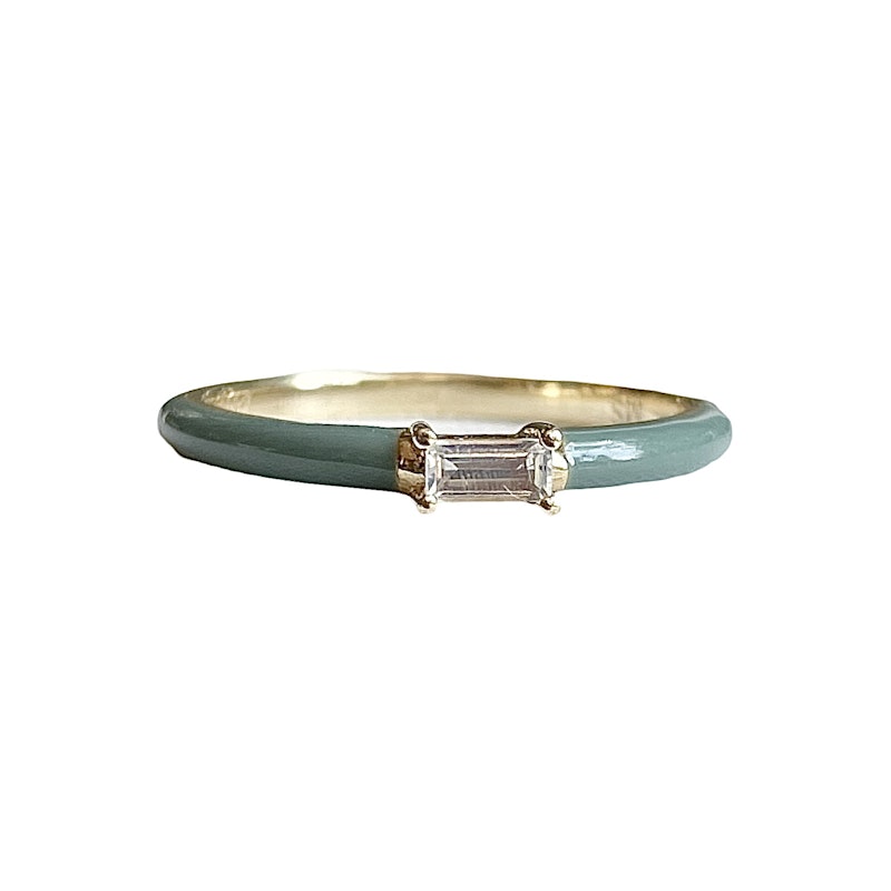 My Story "Quinn" Pebble Enamel Baguette Moonstone Ring, size 7