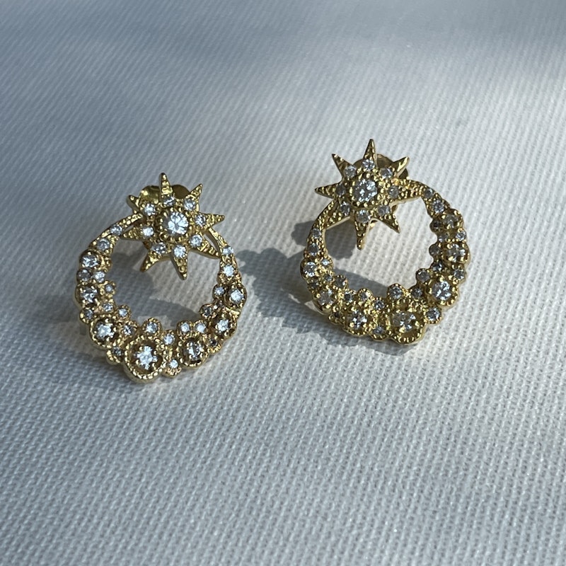 Colette Mini Moon & Star 18K Yellow Gold Diamond Earrings