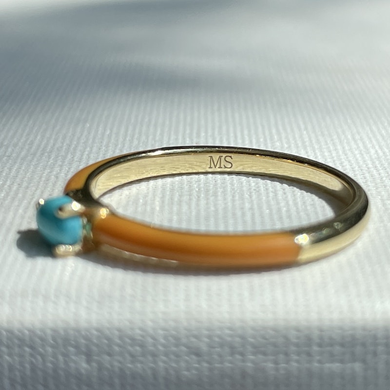 My Story "Quinn" Sunflower Enamel Pear Shaped Turquoise Ring, size 7