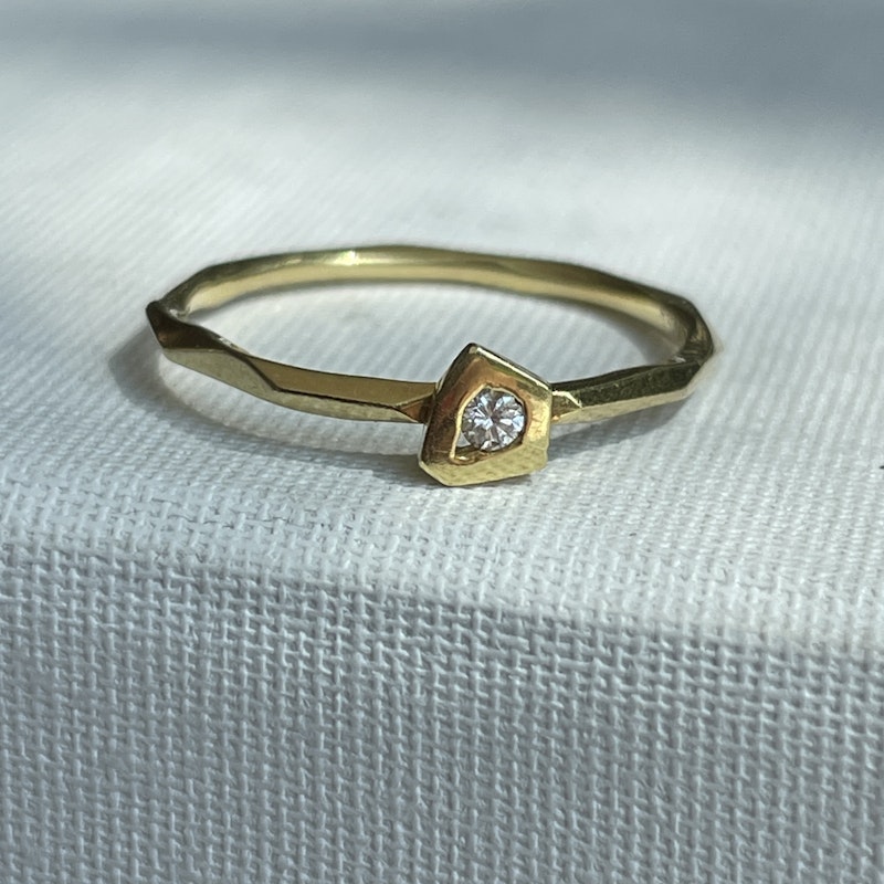 Ron Hami 18k Hammered Yellow Gold Diamond Raindrop Ring
