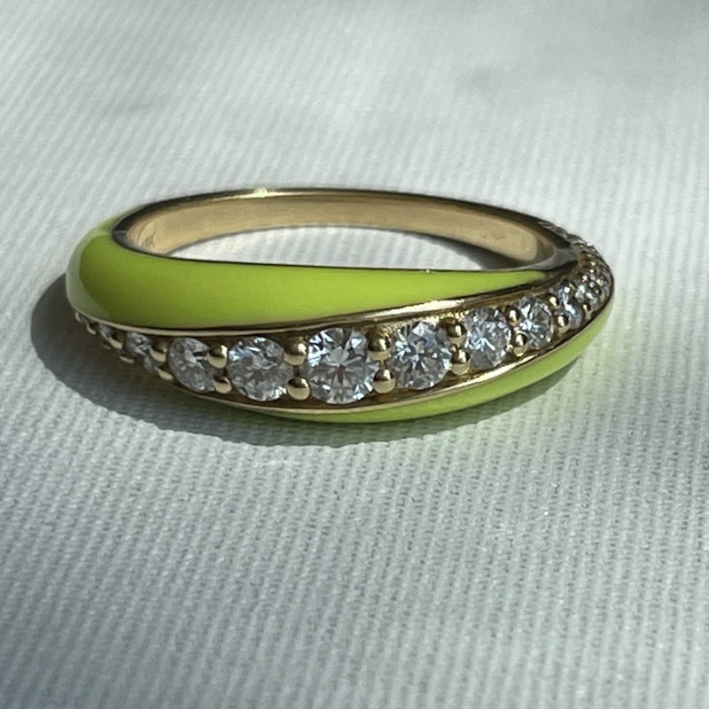 Melissa Kaye 18k Yellow Gold Remi Small Neon Yellow Ring, sz 7