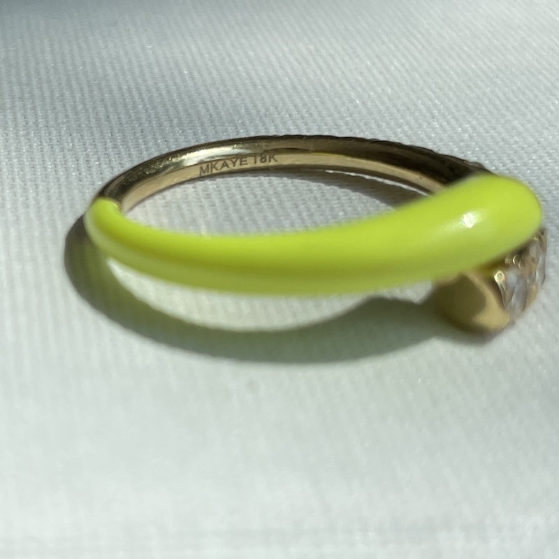 Melissa Kaye Neon Yellow Lola Enamel and Diamond Ring, sz 6.5