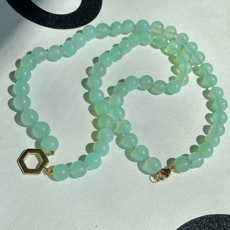 Harwell Godfrey Chrysoprase Bead Foundation Necklace with Gold Hex Clasp