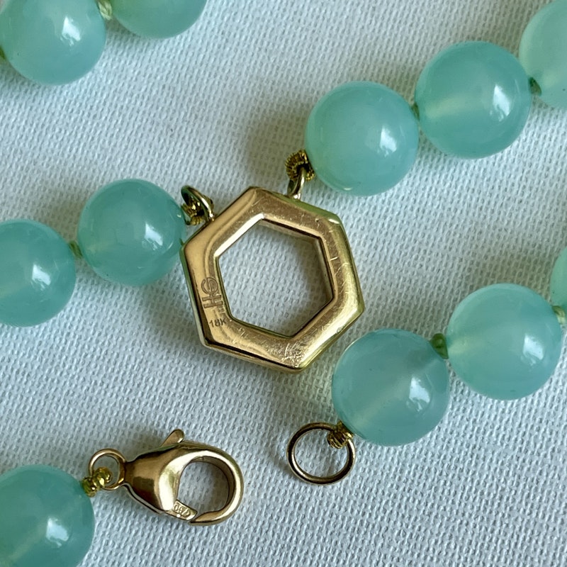 Harwell Godfrey Chrysoprase Bead Foundation Necklace with Gold Hex Clasp