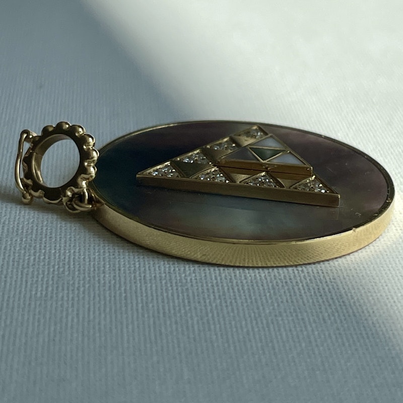 Harwell Godfrey Mother of Pearl Stone Inlay Triangle Medallion