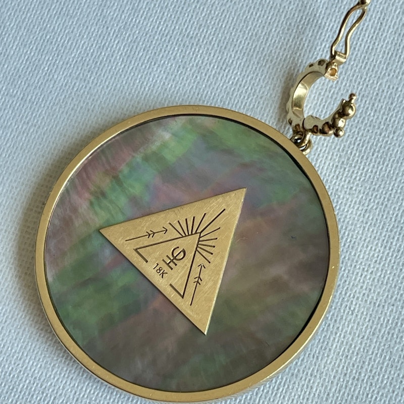 Harwell Godfrey Mother of Pearl Stone Inlay Triangle Medallion