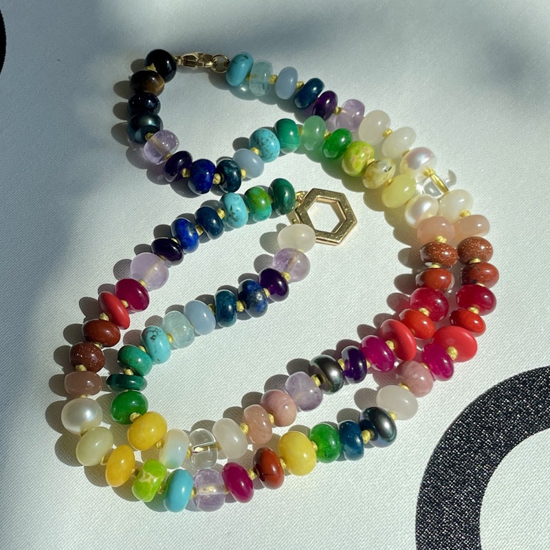 Harwell Godfrey Rainbow Bead Foundation Necklace with Gold Hex Clasp