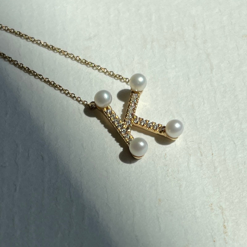 Dana Rebecca "K" Pearl Ivy Initial Necklace