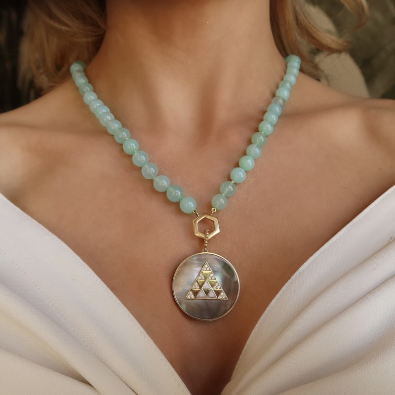 Harwell Godfrey Mother of Pearl Stone Inlay Triangle Medallion