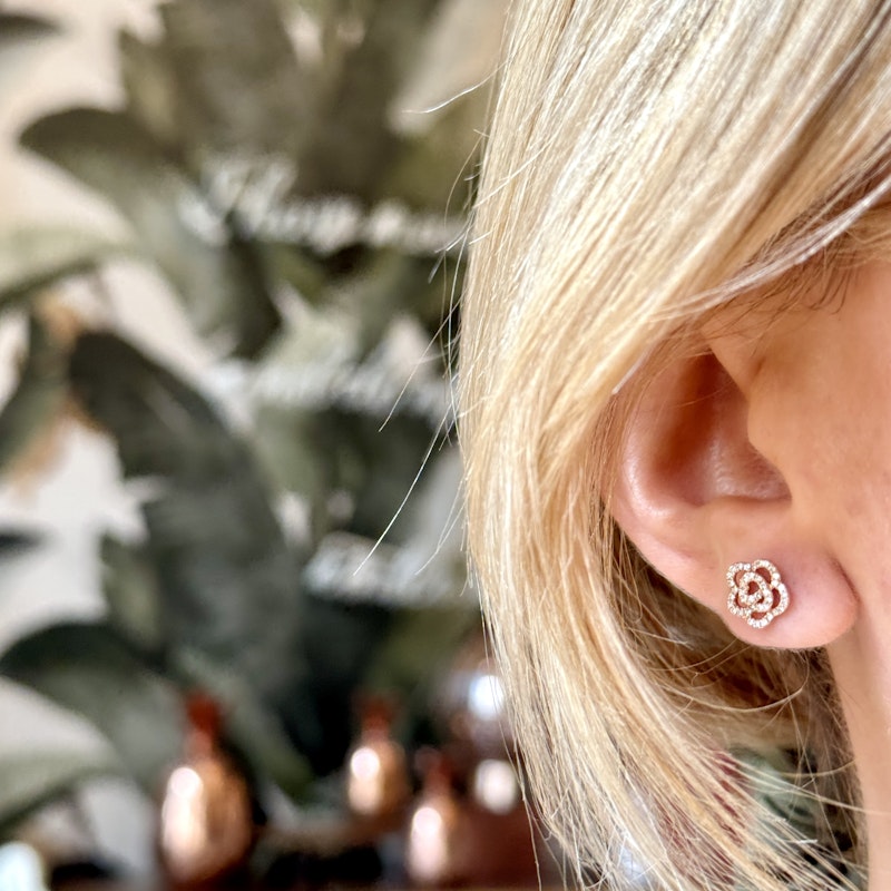 EF Collection 14k Rose Gold Diamond Rose Stud Earring, Single