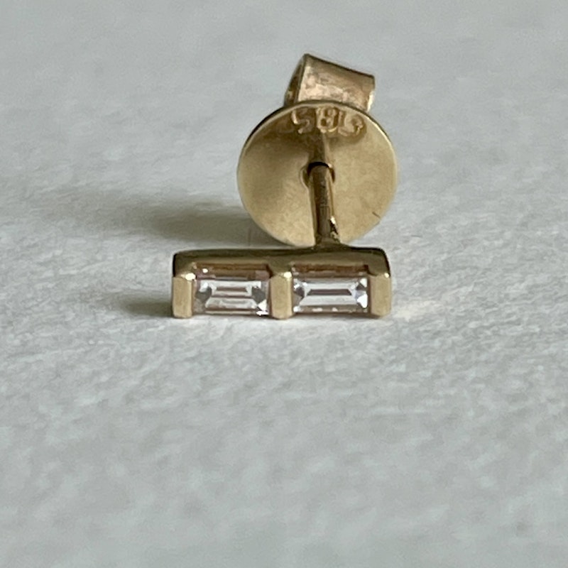Dana Rebecca 14k Yellow Gold Sadie Pearl Double Baguette Stud, Single