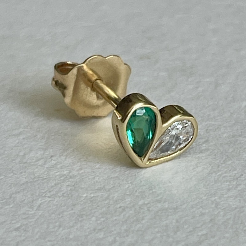 Gemella Jewels 18k Emerald and Diamond Sweetheart Stud, Single