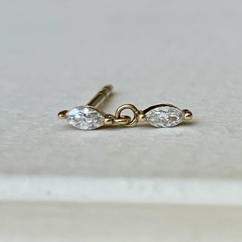 EF Collection 14k Yellow Gold Diamond Marquise Dangle Stud, Single
