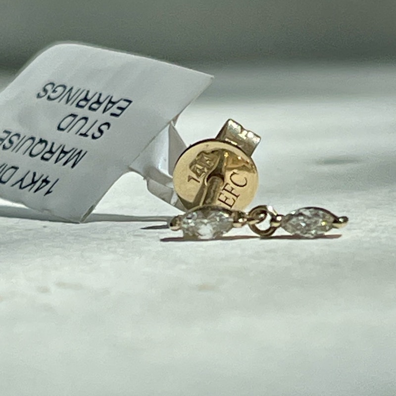 EF Collection 14k Yellow Gold Diamond Marquise Dangle Stud, Single