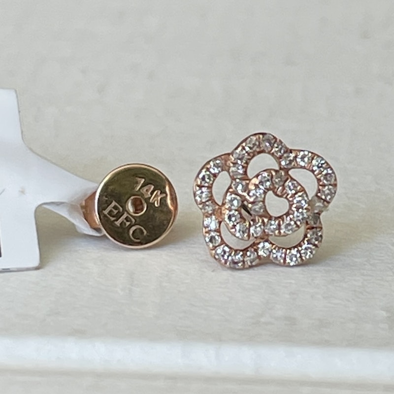 EF Collection 14k Rose Gold Diamond Rose Stud Earring, Single