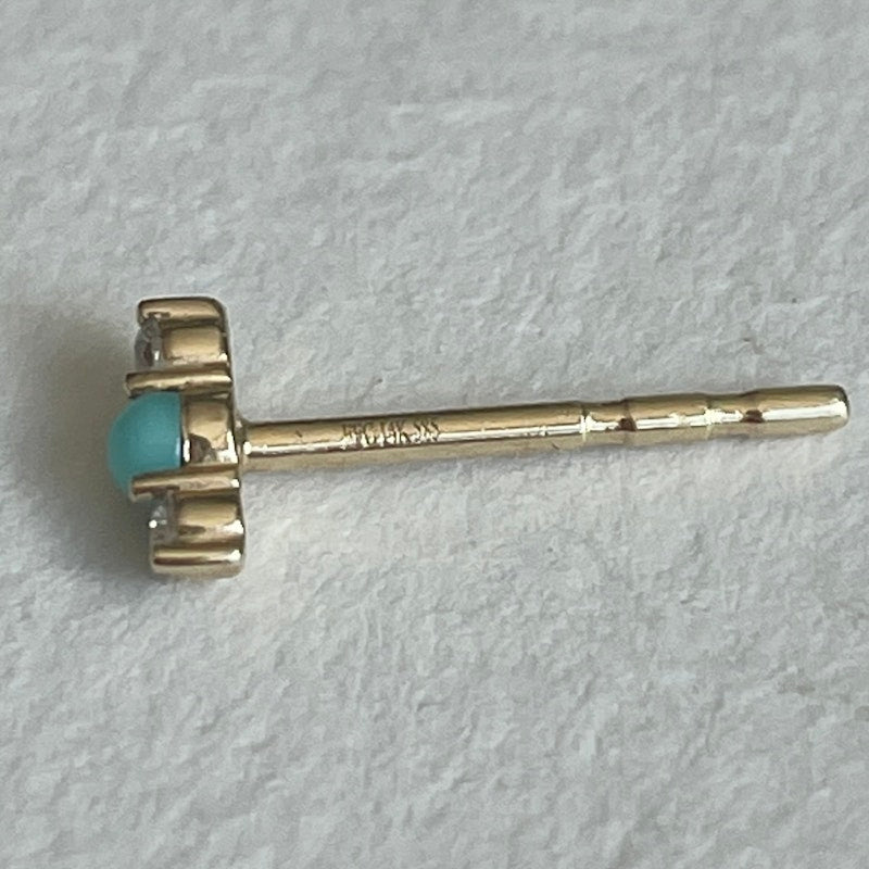 EF Collection 14k Yellow Gold Diamond and Turquoise Bar Stud, Single