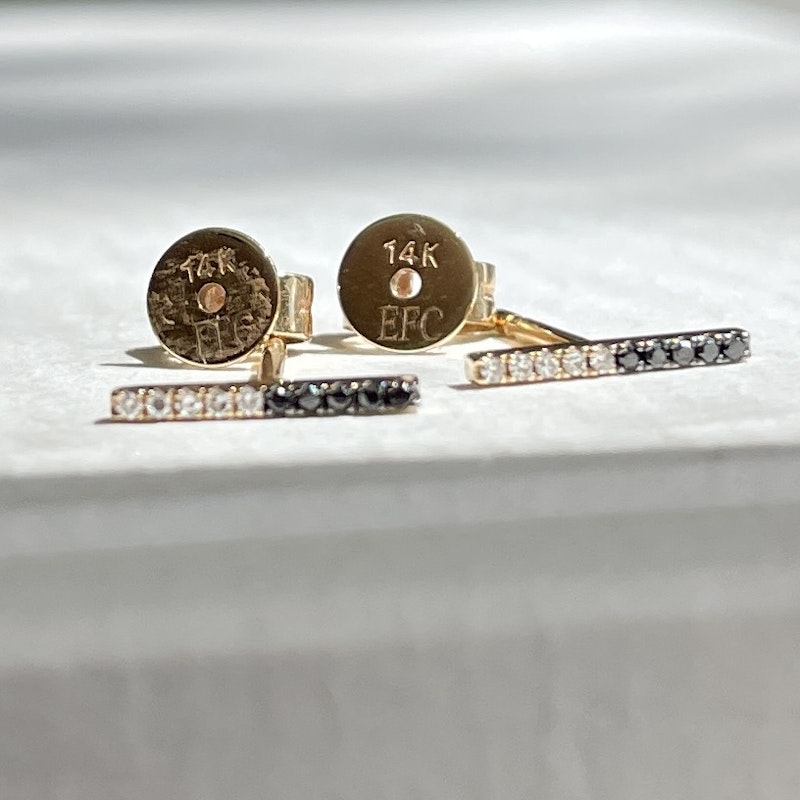 EF Collection 14k Yellow Gold Two-Tone Diamond Bar Studs