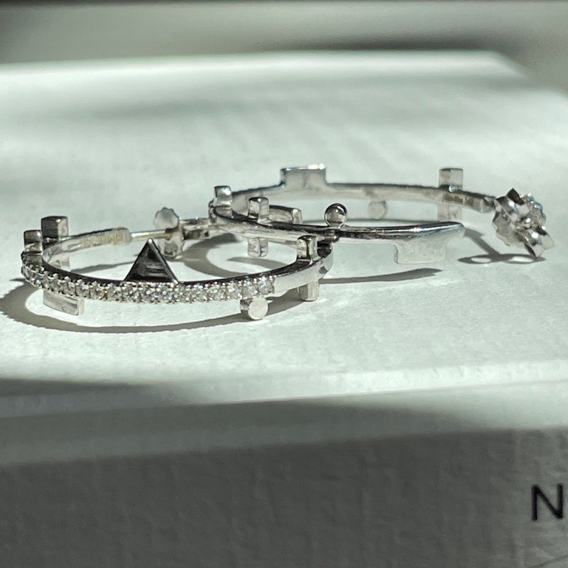 Harika 14k White Gold White Diamond Hoop Earrings