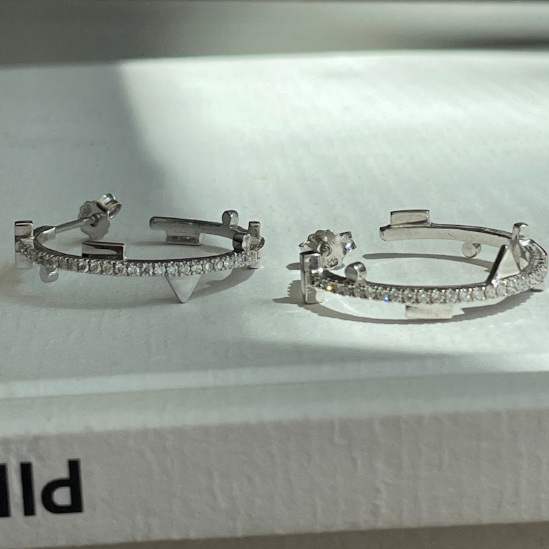 Harika 14k White Gold White Diamond Hoop Earrings