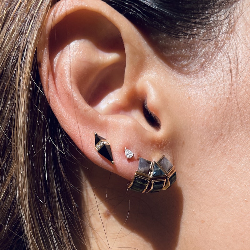 Sorellina 18k Yellow Gold Diamond Onyx Pietra Studs