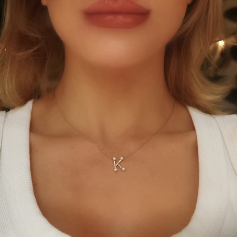 Dana Rebecca "K" Pearl Ivy Initial Necklace