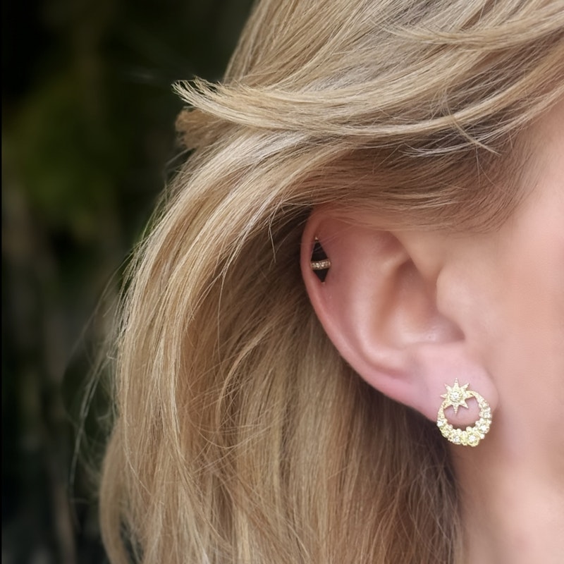 Colette Mini Moon & Star 18K Yellow Gold Diamond Earrings
