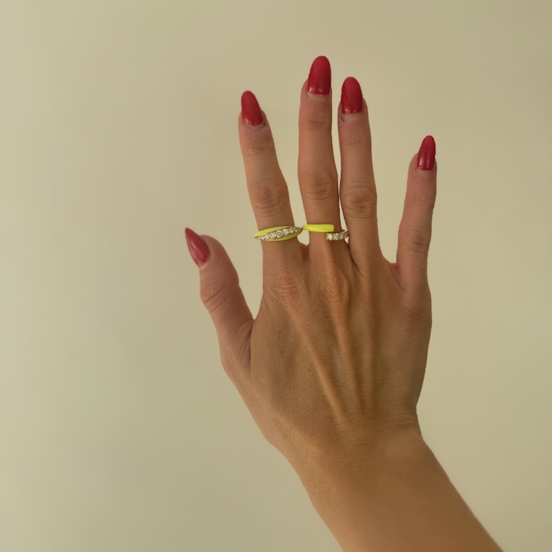 Melissa Kaye 18k Yellow Gold Remi Small Neon Yellow Ring, sz 7