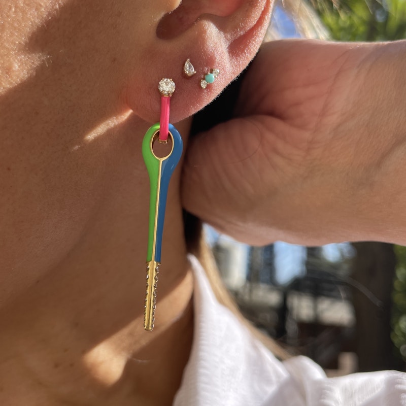 Melissa Kaye Neon Pink and 18k Rose Gold Aria U Huggie Hoop