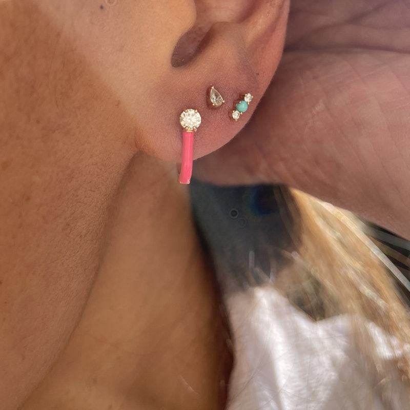 Melissa Kaye Neon Pink and 18k Rose Gold Aria U Huggie Hoop