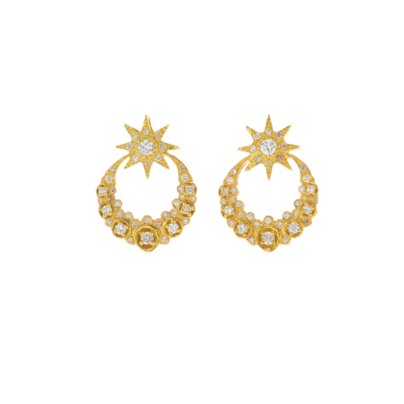 Colette Mini Moon & Star 18K Yellow Gold Diamond Earrings