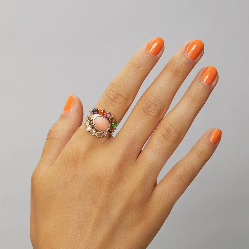 The Alice Pink Coral and Diamond Ring by Scosha, sz 7