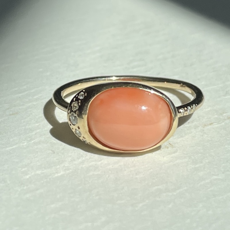 The Alice Pink Coral and Diamond Ring by Scosha, sz 7