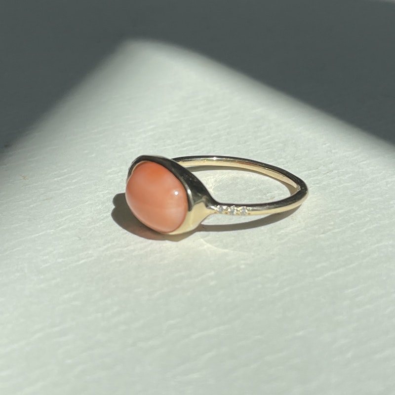 The Alice Pink Coral and Diamond Ring by Scosha, sz 7
