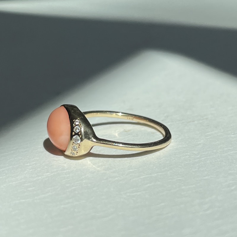 The Alice Pink Coral and Diamond Ring by Scosha, sz 7