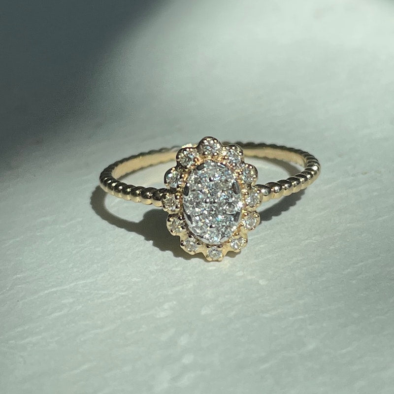 Scosha 14k Yellow Gold Twisted Pavé Oval Ring, sz 6.5