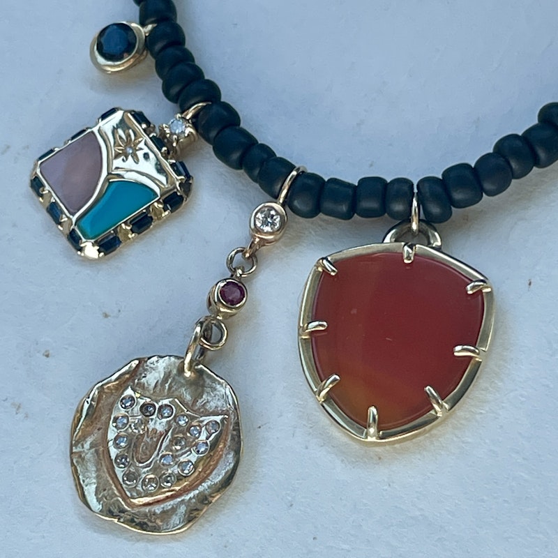 Scosha Pavé Shield Multi-Charm Necklace