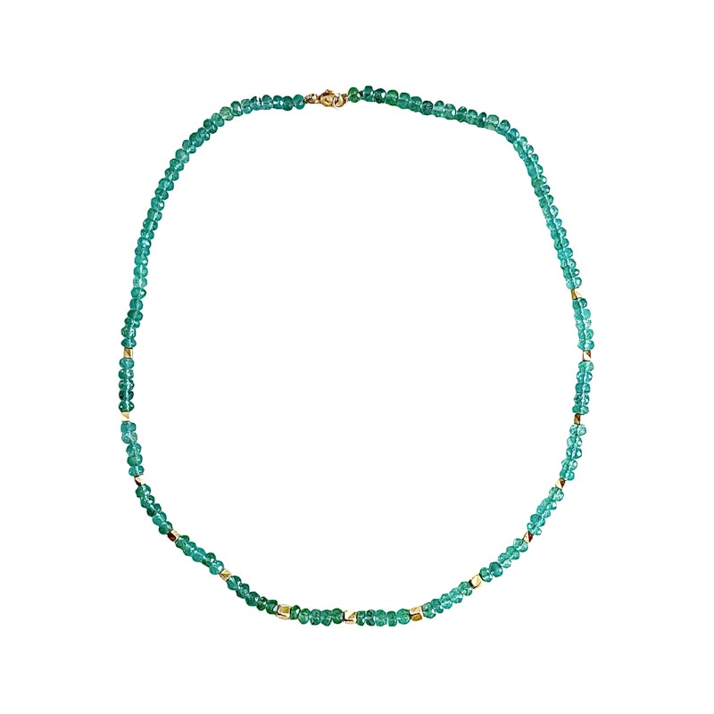 18k Yellow Gold Faceted Emerald Bead Necklace