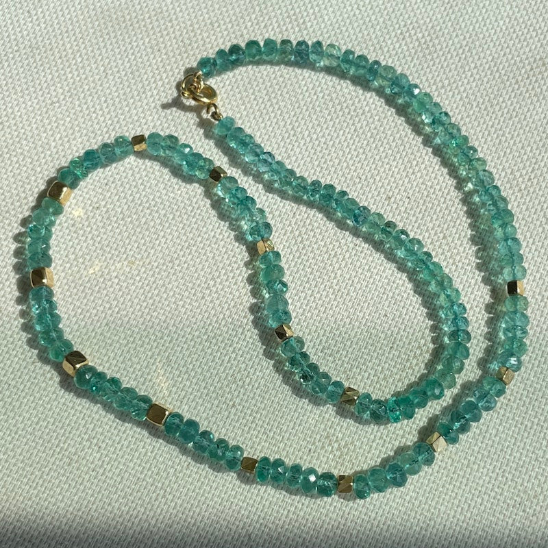 18k Yellow Gold Faceted Emerald Bead Necklace