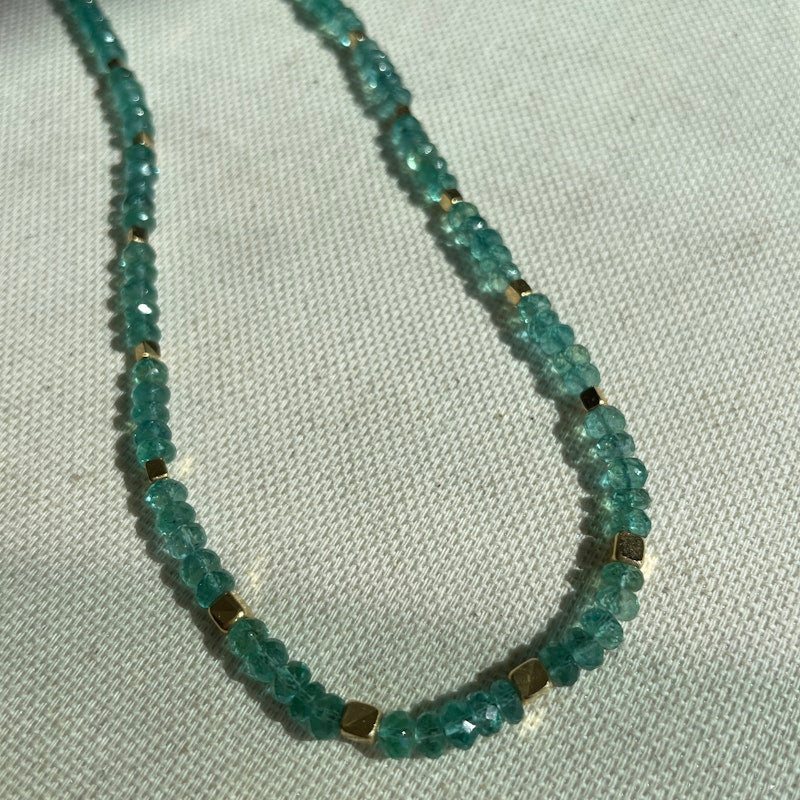 18k Yellow Gold Faceted Emerald Bead Necklace